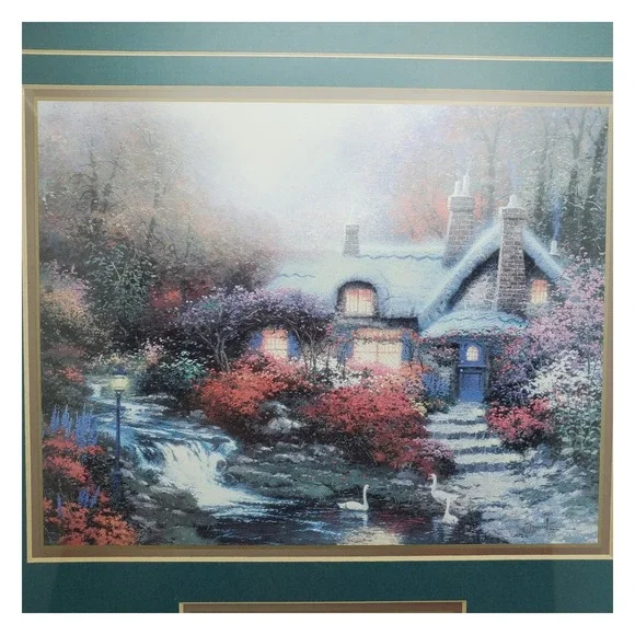 Thomas‎ Kinkade Accent Prints Framed Art Serene Cottage Psalm 23 Gold Frame - Picture 11 of 16